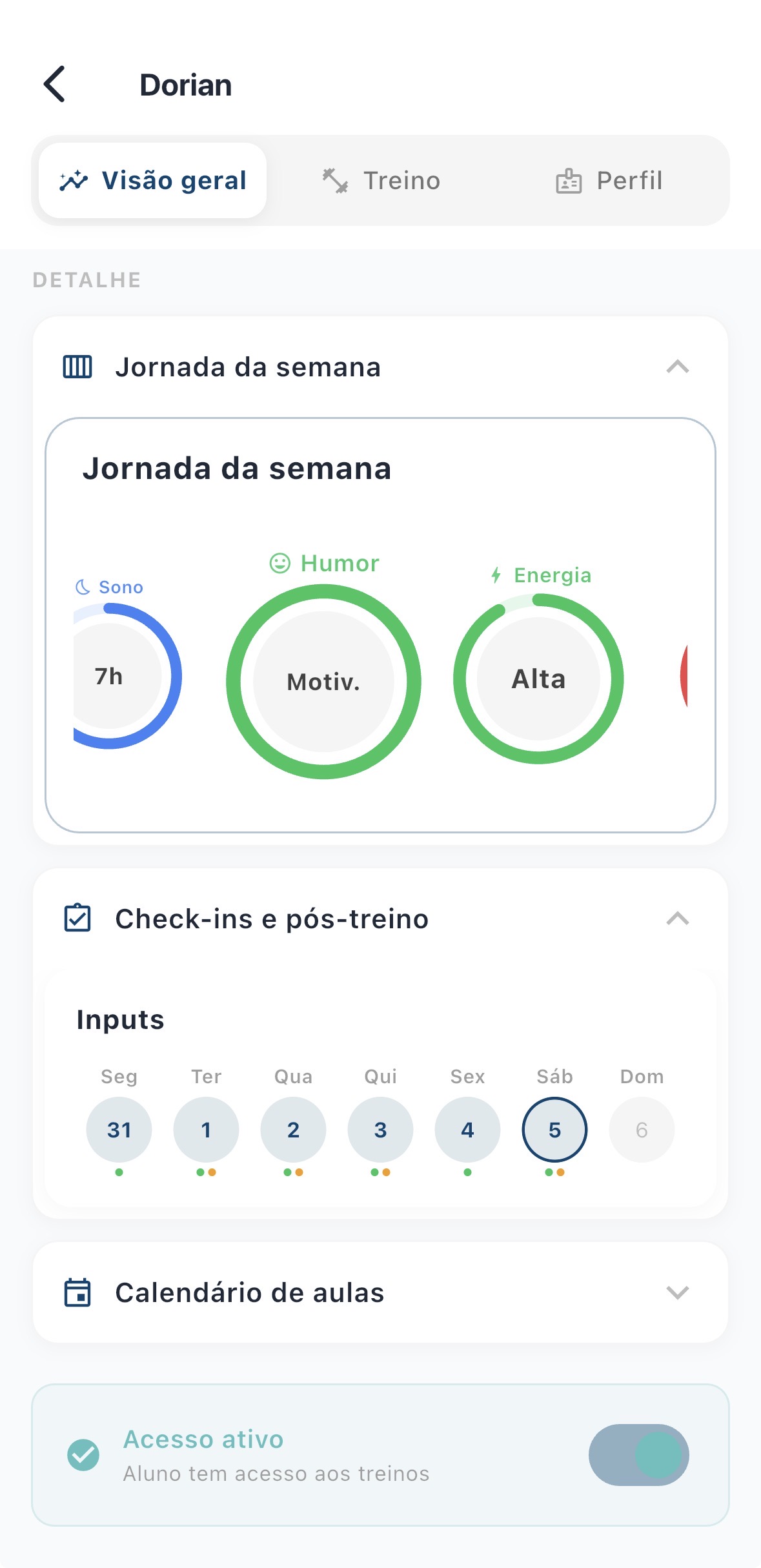 Visão geral do aluno