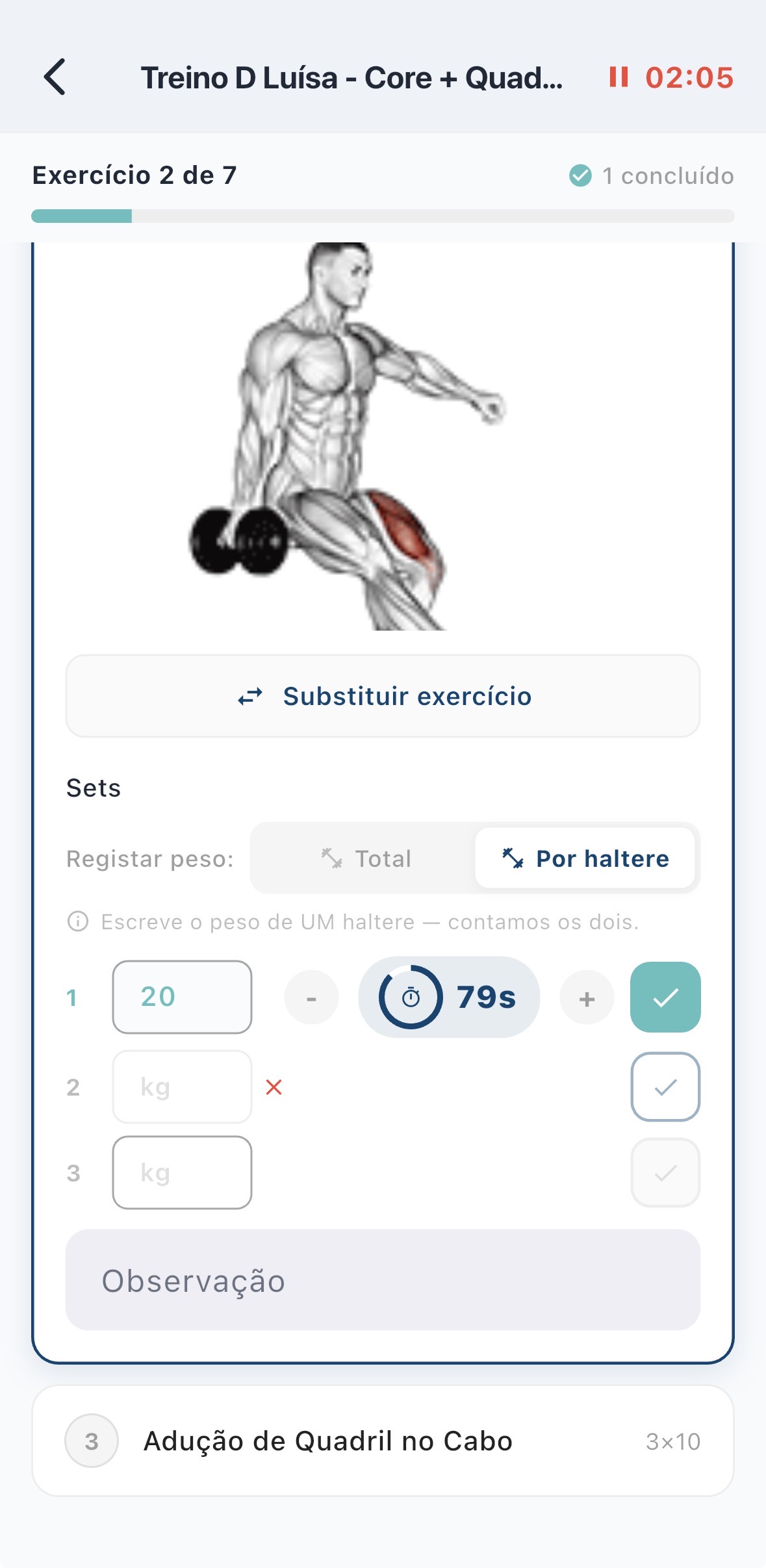 Registro do treino em tempo real